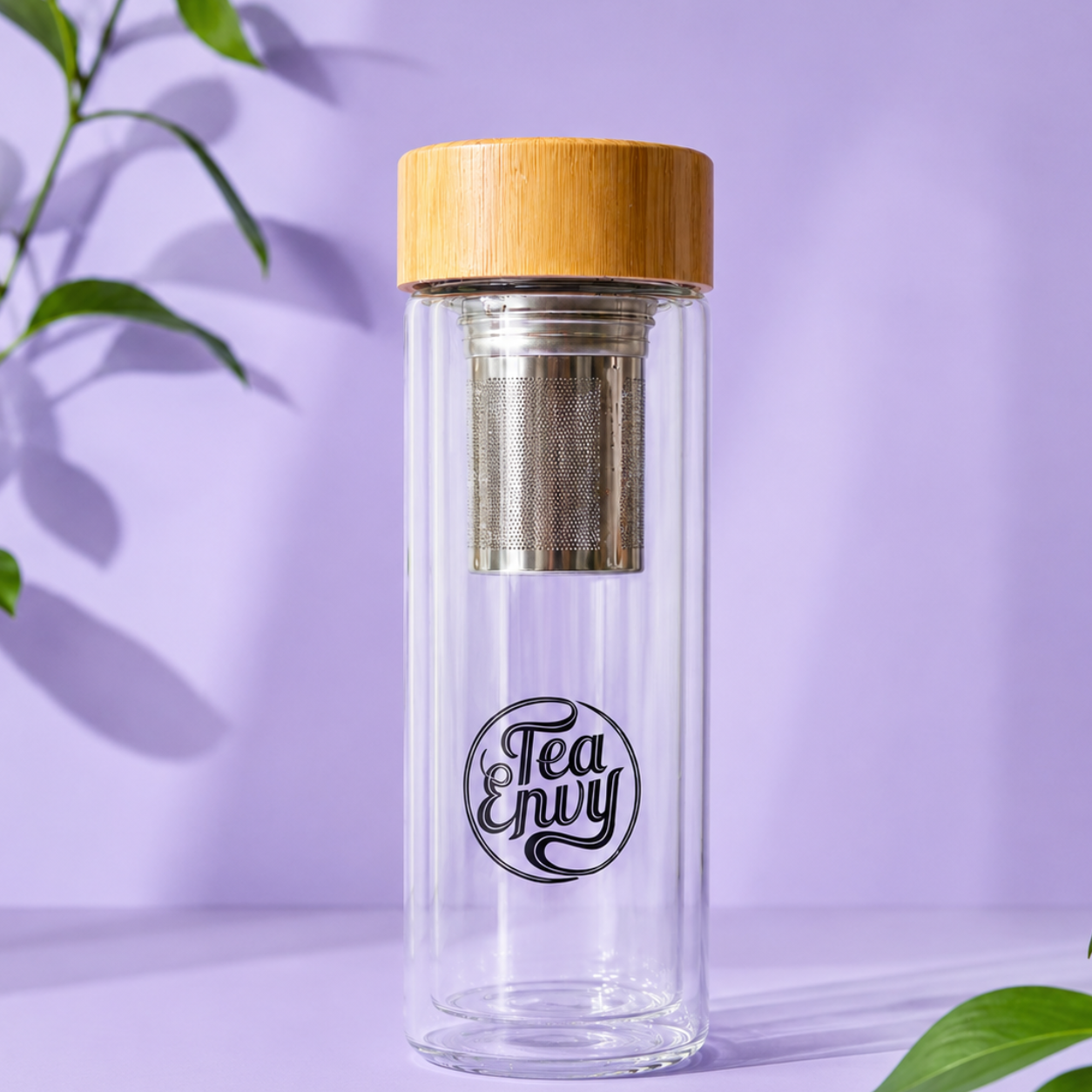 Heat-Resistant Glass Tea Infuser Bottle with Bamboo Lid – 450ml | Borosilicate Glass | PapaTea | Australia-Wide Shipping