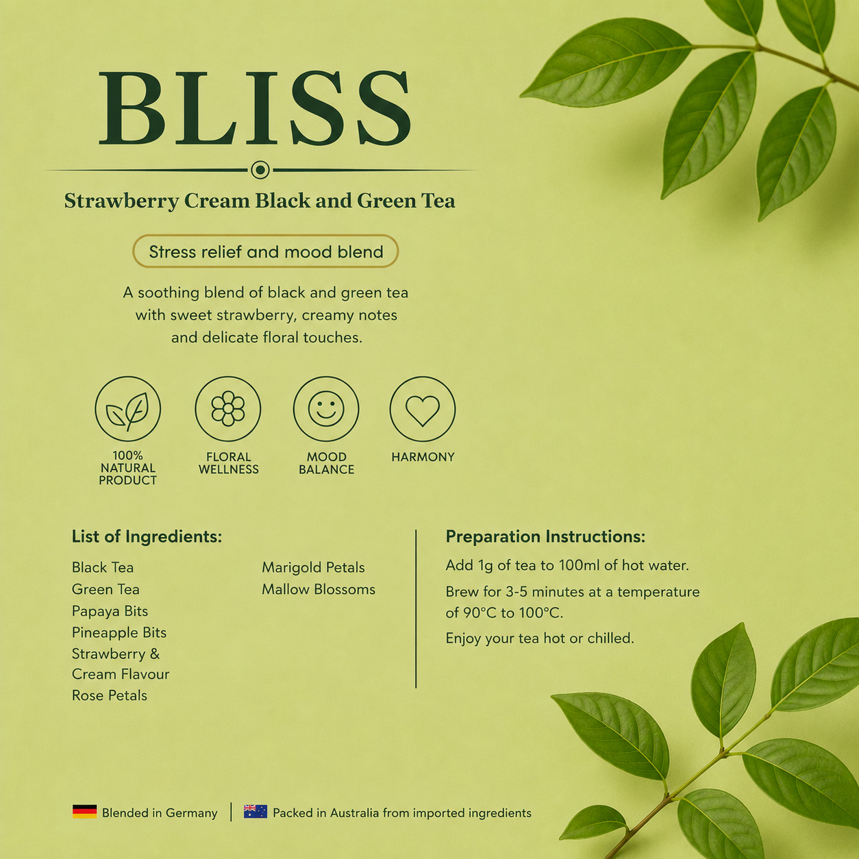 Bliss – Strawberry Cream Black & Green Tea
