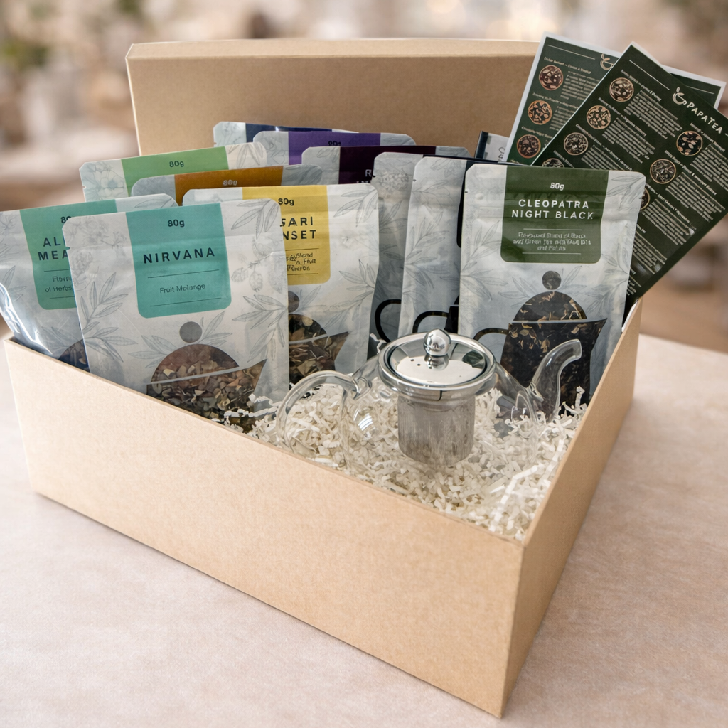 Premium Corporate Tea Box for Offices, Cafes & Restaurants and for Tea Gift | 11 Loose Leaf Teas with Teapot | FREE Delivery |PapaTea