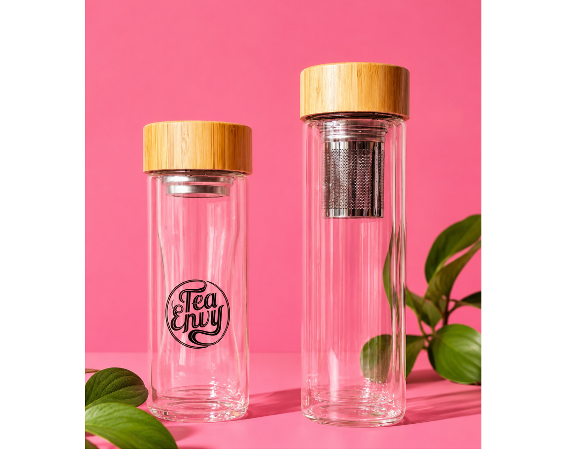 Heat-Resistant Glass Tea Infuser Bottle with Bamboo Lid – 300ml | Borosilicate Glass | PapaTea | Australia-Wide Shipping