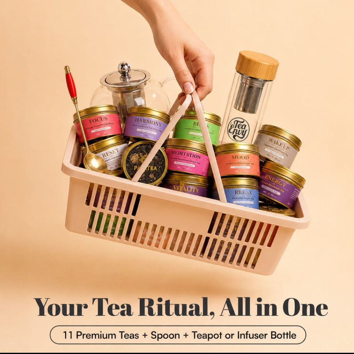Papa Tea Signature Collection – 11 Premium Loose Leaf Teas + Glass Teapot or Tea Infuser Bottle 450ml + Tea Spoon
